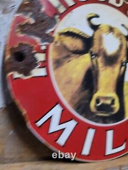 Vintage HP Hood & Son Porcelain Sign Old Dairy Farm Milk Cow Cream Farming 6