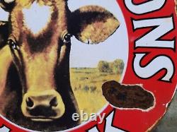 Vintage HP Hood & Son Porcelain Sign Old Dairy Farm Milk Cow Cream Farming 6