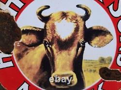 Vintage HP Hood & Son Porcelain Sign Old Dairy Farm Milk Cow Cream Farming 6