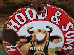 Vintage HP Hood & Son Porcelain Sign Old Dairy Farm Milk Cow Cream Farming 6
