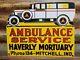 Vintage Haverly Mortuary Porcelain Sign Old Ambulance Service Funeral Home Sign