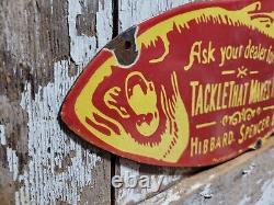 Vintage Hibbard Spencer Bartlett Porcelain Sign Old Fishing Tackle Lures 24