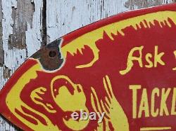 Vintage Hibbard Spencer Bartlett Porcelain Sign Old Fishing Tackle Lures 24