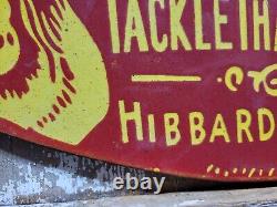 Vintage Hibbard Spencer Bartlett Porcelain Sign Old Fishing Tackle Lures 24