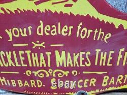 Vintage Hibbard Spencer Bartlett Porcelain Sign Old Fishing Tackle Lures 24