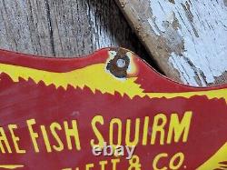 Vintage Hibbard Spencer Bartlett Porcelain Sign Old Fishing Tackle Lures 24