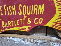 Vintage Hibbard Spencer Bartlett Porcelain Sign Old Fishing Tackle Lures 24