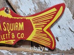 Vintage Hibbard Spencer Bartlett Porcelain Sign Old Fishing Tackle Lures 24