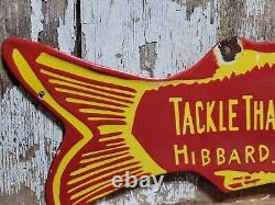 Vintage Hibbard Spencer Bartlett Porcelain Sign Old Fishing Tackle Lures 24