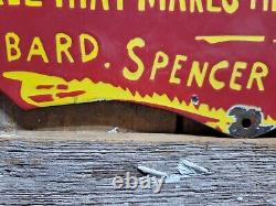 Vintage Hibbard Spencer Bartlett Porcelain Sign Old Fishing Tackle Lures 24