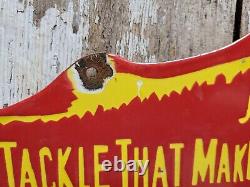 Vintage Hibbard Spencer Bartlett Porcelain Sign Old Fishing Tackle Lures 24