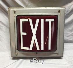 Vintage Industrial Art Deco Theater Exit Sign Ruby Light Fixture Old 104-18J