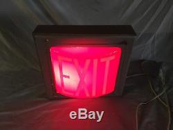 Vintage Industrial Art Deco Theater Exit Sign Ruby Light Fixture Old 104-18J