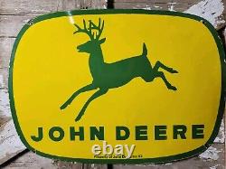 Vintage John Deere Porcelain Sign 3ft Old 1962 Quality Farm Tractor Equipment