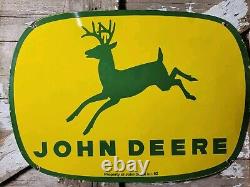 Vintage John Deere Porcelain Sign 3ft Old 1962 Quality Farm Tractor Equipment