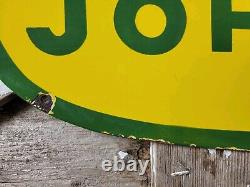 Vintage John Deere Porcelain Sign 3ft Old 1962 Quality Farm Tractor Equipment
