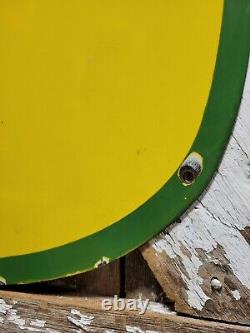 Vintage John Deere Porcelain Sign 3ft Old 1962 Quality Farm Tractor Equipment