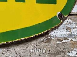 Vintage John Deere Porcelain Sign 3ft Old 1962 Quality Farm Tractor Equipment