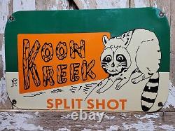 Vintage Koon Kreek Porcelain Sign Old Firearm Gun Shotgun Rifle Split Phot Ammo