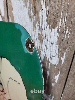 Vintage Koon Kreek Porcelain Sign Old Firearm Gun Shotgun Rifle Split Phot Ammo