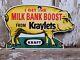 Vintage Kraft Porcelain Sign Old Kraylets Milk Bank Boost 1955 Dairy Farm Pig