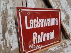 Vintage Lackawanna Railroad Porcelain Sign Old Train Railway Marker Collectible