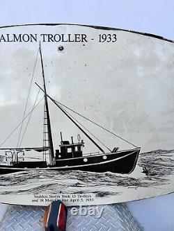 Vintage Large Steel Sign Antique Ship Salmon Troller 1933 60x28 Boat Fishing Old