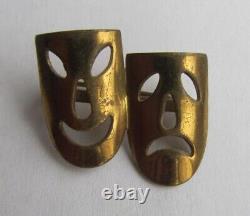 Vintage Masks Brooch Sign Theater Happy Face Bronze Art Fashion Rare Old 20th