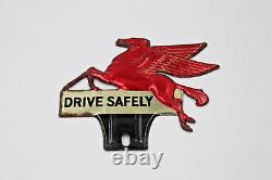 Vintage Mobil Pegasus Antique Gas Oil License Plate Topper Sign New Old Stock