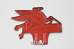 Vintage Mobil Pegasus Antique Gas Oil License Plate Topper Sign New Old Stock