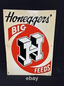Vintage NOS SST Metal Sign Original Honeggers Big H Feed Antique Farm Sign Old