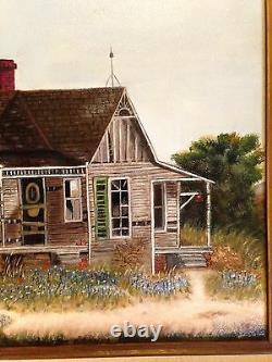 Vintage Oil Painting-Bluebonnets/Old Farm/Barn/Windmill-Landscape