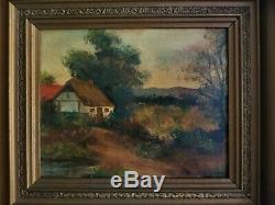 Vintage Oil Painting Landscape Farm on Artist Board Signed Framed Nice Old Frame