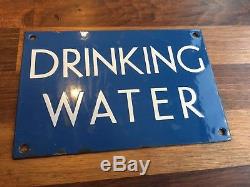 Vintage Old 1940s Blue & White Enamel Sign DRINKING WATER