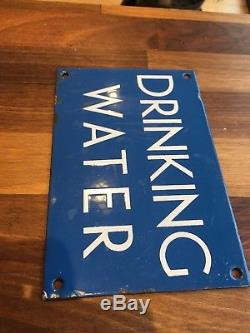 Vintage Old 1940s Blue & White Enamel Sign DRINKING WATER