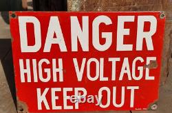 Vintage Old Antique Danger High Voltage Keep Out Ad. Porcelain Enamel Sign Board