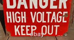 Vintage Old Antique Danger High Voltage Keep Out Ad. Porcelain Enamel Sign Board