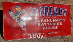 Vintage Old Antique Eveready Light Bulb Batteries Ad Porcelain Enamel Sign Board