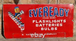 Vintage Old Antique Eveready Light Bulb Batteries Ad Porcelain Enamel Sign Board