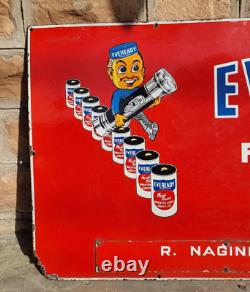 Vintage Old Antique Eveready Light Bulb Batteries Ad Porcelain Enamel Sign Board