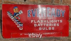 Vintage Old Antique Eveready Light Bulb Batteries Ad Porcelain Enamel Sign Board