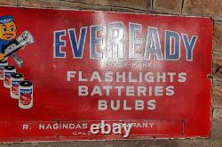 Vintage Old Antique Eveready Light Bulb Batteries Ad Porcelain Enamel Sign Board