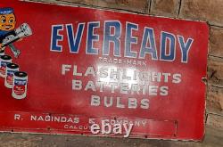 Vintage Old Antique Eveready Light Bulb Batteries Ad Porcelain Enamel Sign Board