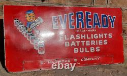 Vintage Old Antique Eveready Light Bulb Batteries Ad Porcelain Enamel Sign Board