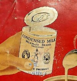 Vintage Old Antique Milkmaid Condensed Milk Ad. Litho Tin Sign Board Collectible