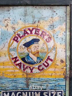 Vintage Old Antique Players Navy Cut Cigarette Litho Tin Sign Board Wooden Frame