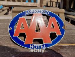 Vintage Old Antique Rare AAA Hotel Ad. Porcelain Enamel Sign Board, Collectible