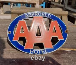 Vintage Old Antique Rare AAA Hotel Ad. Porcelain Enamel Sign Board, Collectible