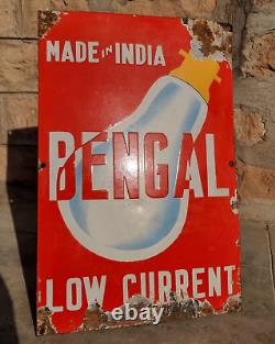 Vintage Old Antique Rare Bengal Bulb Ad Porcelain Enamel Sign Board Collectible