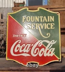 Vintage Old Antique Rare Coca-Cola Fountain Service Porcelain Enamel Sign Board